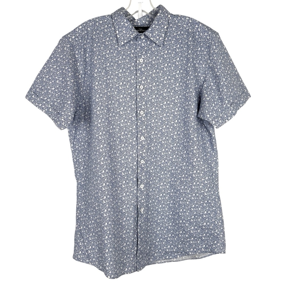 RODD & GUNN Sports Fit Shirt Size L Short Sleeve 100% Cotton Blue White